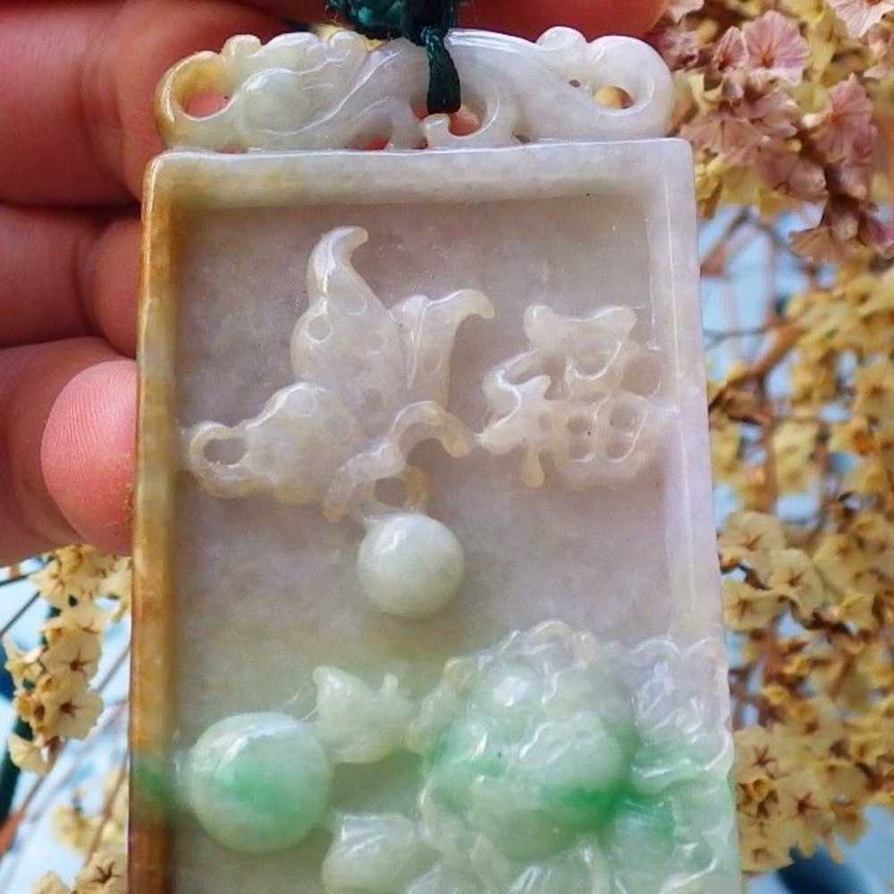 Certified Yellow Natural A Jade jadeite pendant Dragon Butterfly Orchid Flower